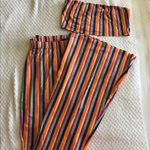 2 piece Bandeau set pants are flare